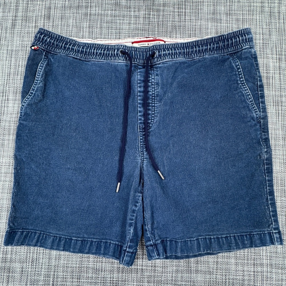 Tommy Hilfiger Men's XL Blue Denim Drawstring Shorts Relaxed Fit Stretch Casual